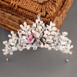 Coroana cu Cristale CR006 Argintie pentru mirese cu cristale si perle